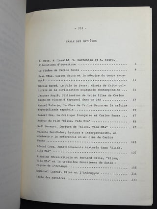 Le cinéma de Carlos Saura - Actes du colloque sur le cinéma de Carlos Saura des 1 et 2 février 1983