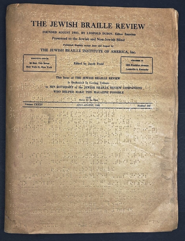 The Jewish Braille Review, July-August 1965 Vol. CXXXV, Number 365 ...