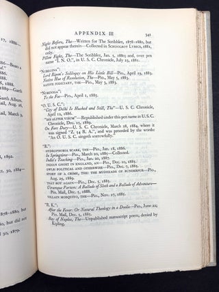 A Summary of the Work of Rudyard Kipling Including Items Ascribed to Him