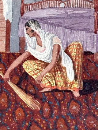 Mid-to-late 19th century original painting of Bengali lower caste female floor sweeper servant