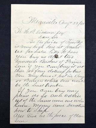 Group of 9 letters, 1848-1879 from friends & family to William Dickson of Meadville & Hayfield, PA & Allens Grove, Wisconsin