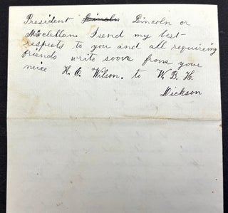 Group of 9 letters, 1848-1879 from friends & family to William Dickson of Meadville & Hayfield, PA & Allens Grove, Wisconsin