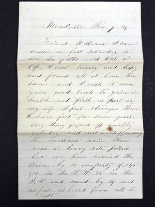 Group of 9 letters, 1848-1879 from friends & family to William Dickson of Meadville & Hayfield, PA & Allens Grove, Wisconsin