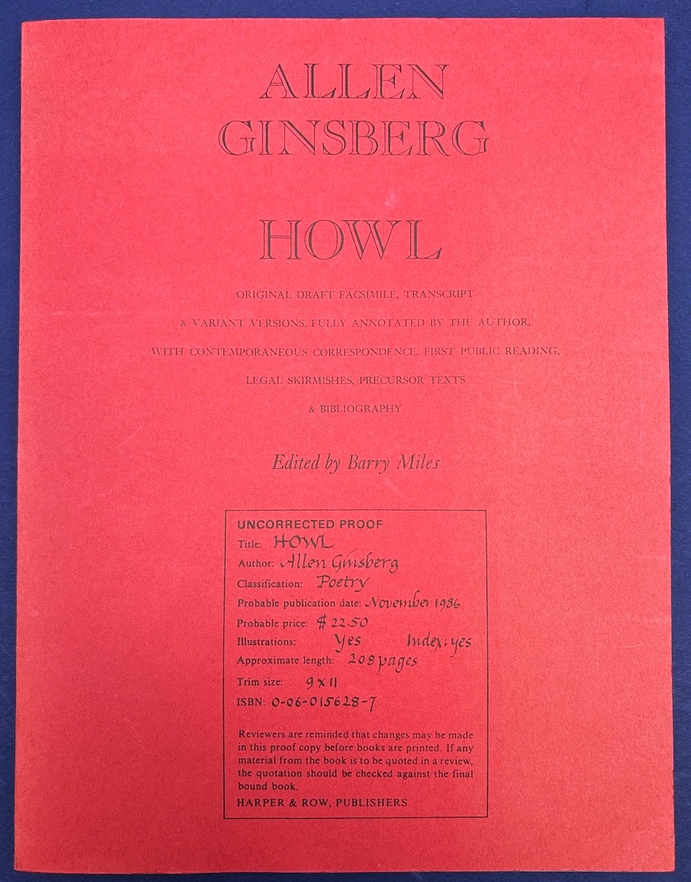 Howl, Original Draft Facsimile, etc., uncorrected proof | Allen ...