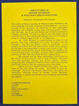 The letters of Denise Levertov & William Carlos Williams, edited by Christopher MacGowan