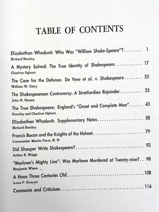 Shakespeare Cross-Examination, inscribed by Richard Bentley; a compilation of articles first appearing in the American Bar Association journal
