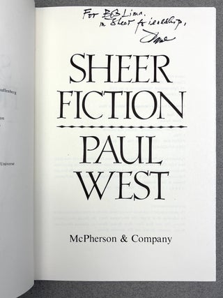 Sheer Fiction, inscribed to fellow Penn State literature professor