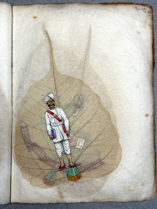 Early 20th century Indian book of paintings on actual peepal leaves