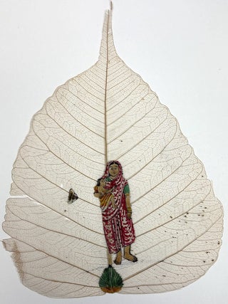 Early 20th century Indian book of paintings on actual peepal leaves