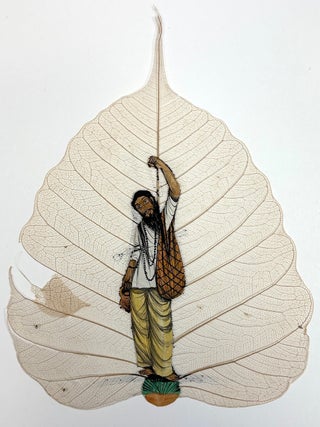 Early 20th century Indian book of paintings on actual peepal leaves