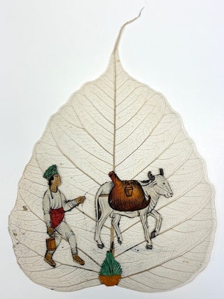 Early 20th century Indian book of paintings on actual peepal leaves