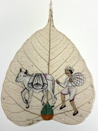 Early 20th century Indian book of paintings on actual peepal leaves