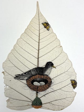 Early 20th century Indian book of paintings on actual peepal leaves
