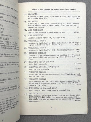 Catalog no. 98: T. S. Eliot (Feb. 1965)