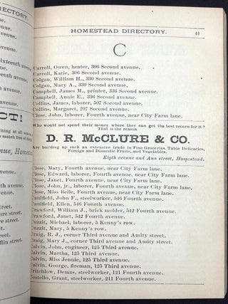1890 Directory of Homestead PA, Munhall, Six Mile Ferry and Adjacent Parts of Mifflin Township, Allegheny County
