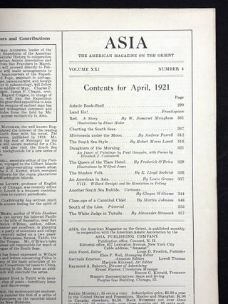 Asia, the American Magazine on the Orient, April 1921 & February 1922 with stories by Maugham