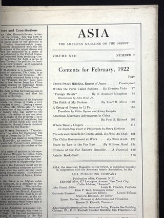 Asia, the American Magazine on the Orient, April 1921 & February 1922 with stories by Maugham