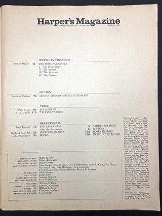 Harper's Magazine, March 1968, November 1968 & March 1971 with Mailer's The Steps of the Pentagon, Miami and Chicago, The Prisoner of Sex