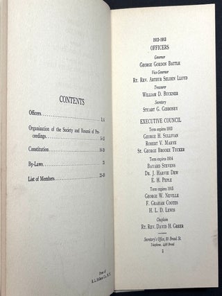 The Virginians, 1912-1913, Constitution and By-Laws and List of Officers and Members (Men's club in NYC devoted to Virginia values and history)