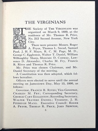 The Virginians, 1912-1913, Constitution and By-Laws and List of Officers and Members (Men's club in NYC devoted to Virginia values and history)