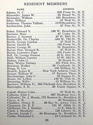 The Virginians, 1912-1913, Constitution and By-Laws and List of Officers and Members (Men's club in NYC devoted to Virginia values and history)