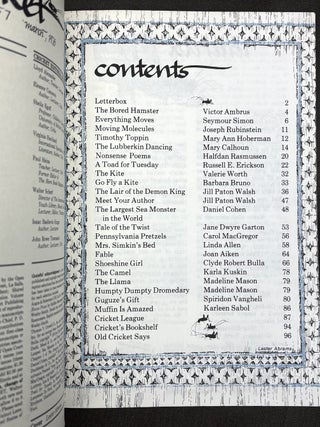 Cricket, the magazine for children, Vol. 3 nos. 2, 4, 6, 7, 8, 9, 10, 11, 12 (October 1975 - August 1976)