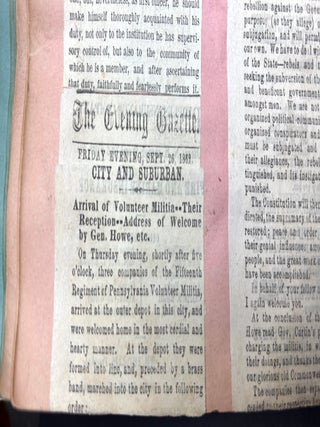 1870s Pittsburgh scrapbook of local news, theatricals, drawings, etc kept by daughter of Thomas Marshall Howe (Pittsburgh's leading citizen)