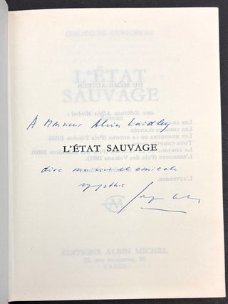 L'etat sauvage, inscribed copy