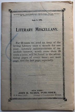 Item #H4685 Sept. 5, 1896. Literary Miscellany. Publisher John B. Alden