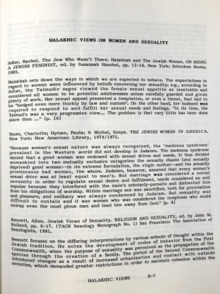 Sex and the Modern Jewish Woman: An Annotated Bibliography
