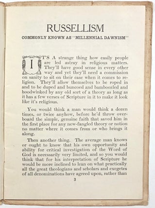 Russellism Unveiled; "Millennial Dawnism"