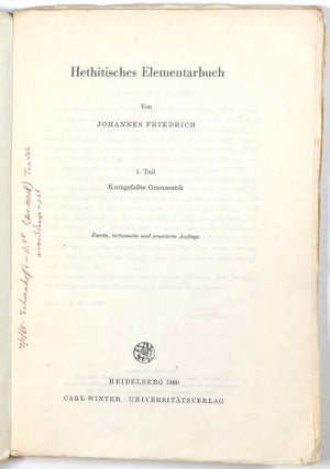 Hethitisches Elementarbuch; 1.Teil: Kurzgefasste Grammatik; Zwiete, verbesserte und erveiterte Auflage