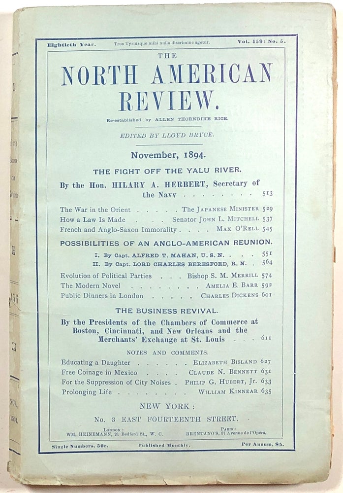 Item #s00011697 The North American Review; Vol. 159, No. 5; November 1894. Lloyd Bryce, ed., John L. Mitchell, Max O'Rell, Charles Dickens, Et. Al.