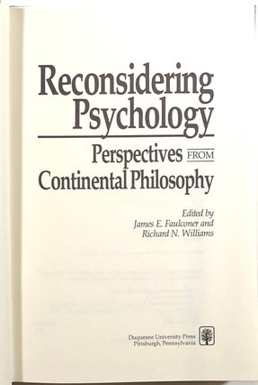 Reconsidering Psychology: Perspectives from Continental Philosophy