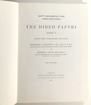 The Hibeh Papyri, Part I; Egypt Exploration Fund, Graeco-Roman Branch