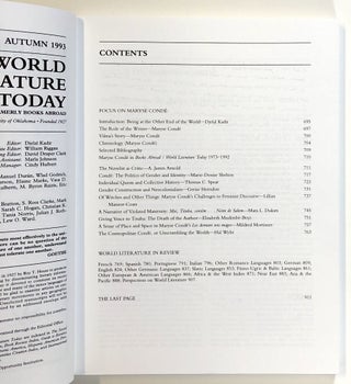 World Literature Today; Volume 67, Number 4, Autumn 1993; Focus on MARYSE CONDE