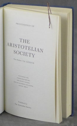 Run of Bound volumes of The Proceedings of the Aristotelian Society, 42 vols., run from 1987-2003 + many (though not all) from 2003 to 2009 + related softcover