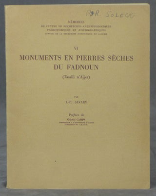 Item #s00026860 Monuments en Pierres Seches du Fadnoun (Tassili n'Ajjer); Memoires du Centre de...
