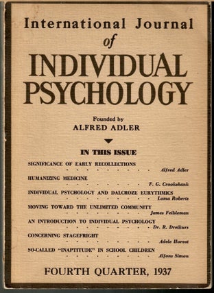 Item #s00036274 International Journal of Individual Psychology Fourth Quarter, 1937. Alfred Adler
