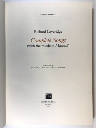 Complete Songs (with the Music in Macbeth) [Music for London Entertainment, Series A Volume 6]