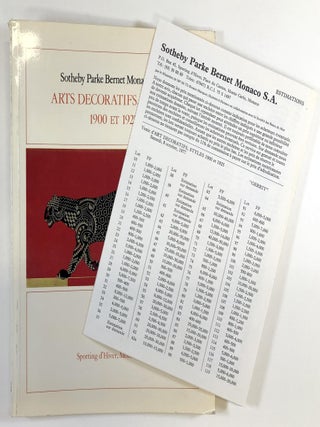 Arts Decoratifs Styles 1900 et 1925, Sporting d'Hiver, Monte Carlo, 8 octobre 1977 (Auction Catalogue with price list laid in)
