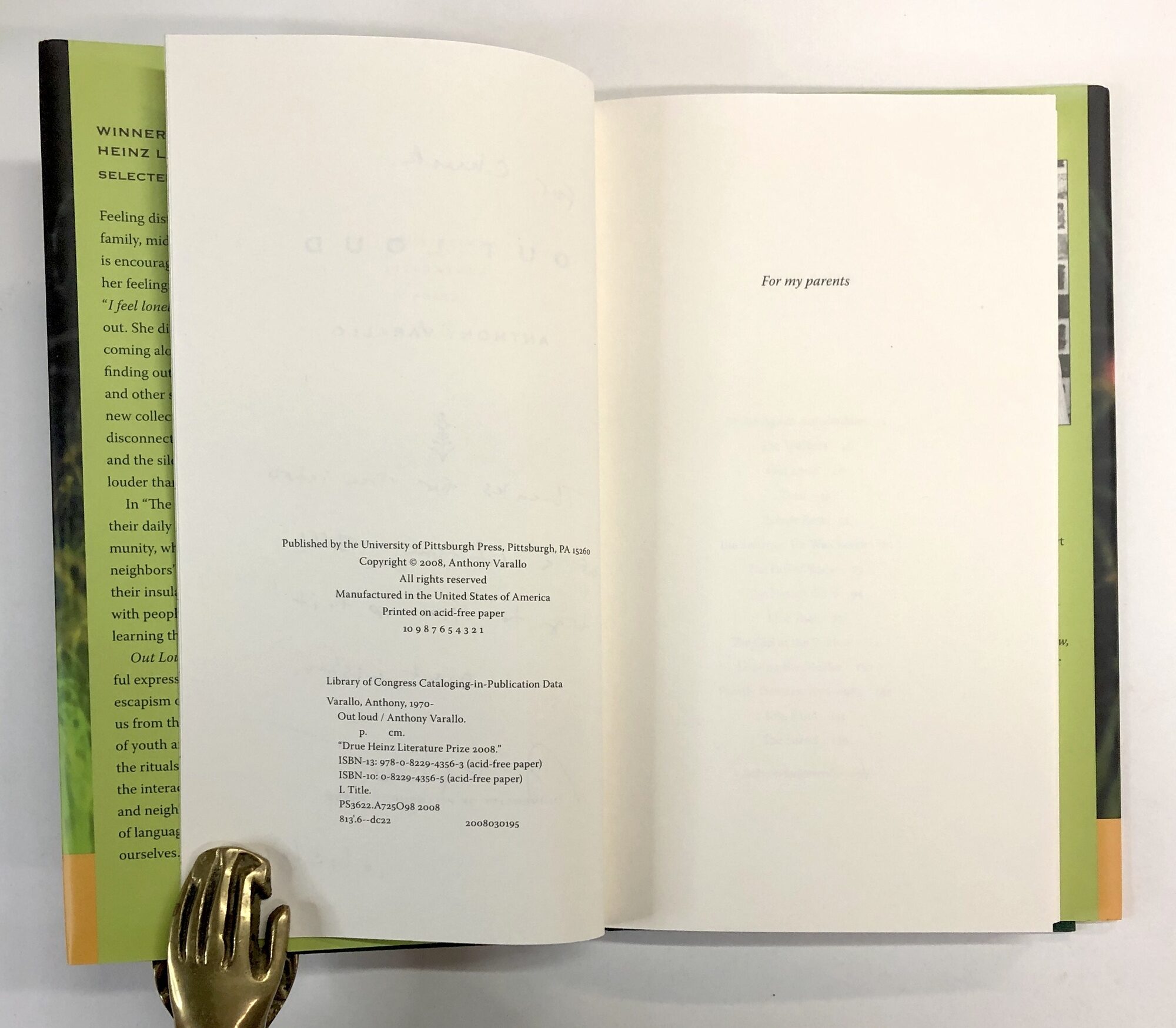 Out Loud Drue Heinz Literature Prize 2008 inscribed | Anthony Varallo ...