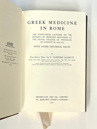 Greek Medicine in Rome [Classics of Medicine facsimile edition, full leather gilt]