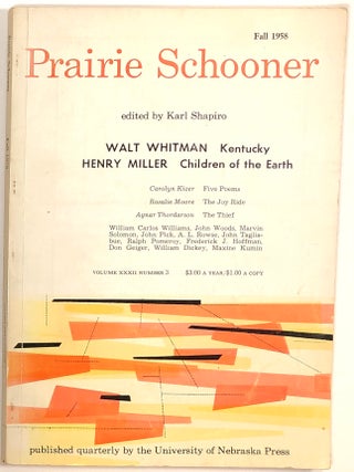 Item #s0007030 Prairie Schooner, Vol. XXXII, No. 3; Fall 1958. Karl Shapiro, Walt Whitman, Henry...