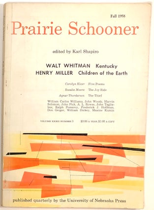 Item #s0007030 Prairie Schooner, Vol. XXXII, No. 3; Fall 1958. Karl Shapiro, Walt Whitman, Henry...