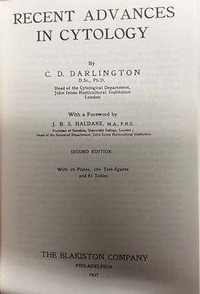 Item #z011241 Recent Advances in Cytology (Great Books in Experimental Biology). C. D. Darlington
