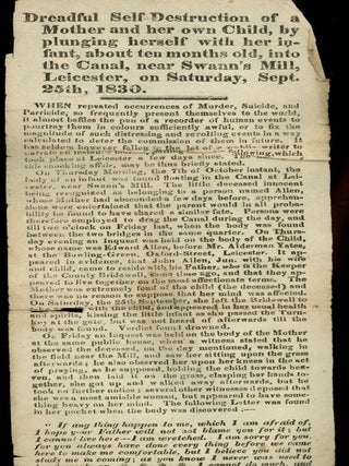 Dreadful Self-Destruction of a Mother and Her Own Child, by Plunging Herself with Her Infant, J. Plant, Ephemera Article, Murder.