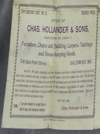 Chas. Hollander & Sons Supplement Sheet No. 31, Furniture, Chairs and Bedding, Carpets, Mattings and House Keeping Goods
