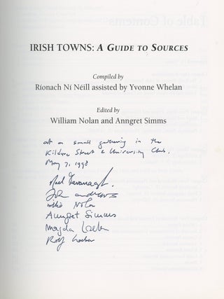 Item #z013804 Irish Towns: A Guide to Sources, Inscribed by the Editors. William Simms, John...
