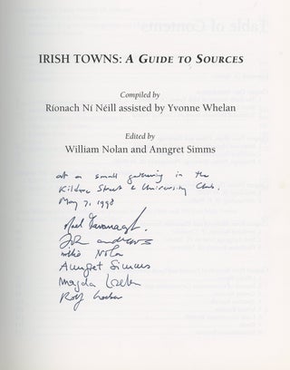 Item #z013804 Irish Towns: A Guide to Sources, Inscribed by the Editors. William Simms, John...